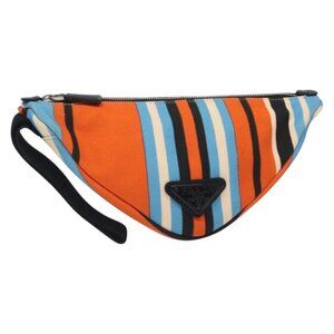 PRADA Hand Bag Canvas Orange Silver Auth 131631